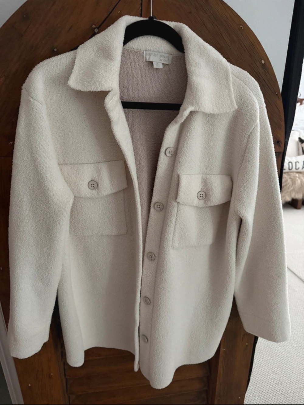 Barefoot Dreams Cream Teddy Shacket with Chest Pockets